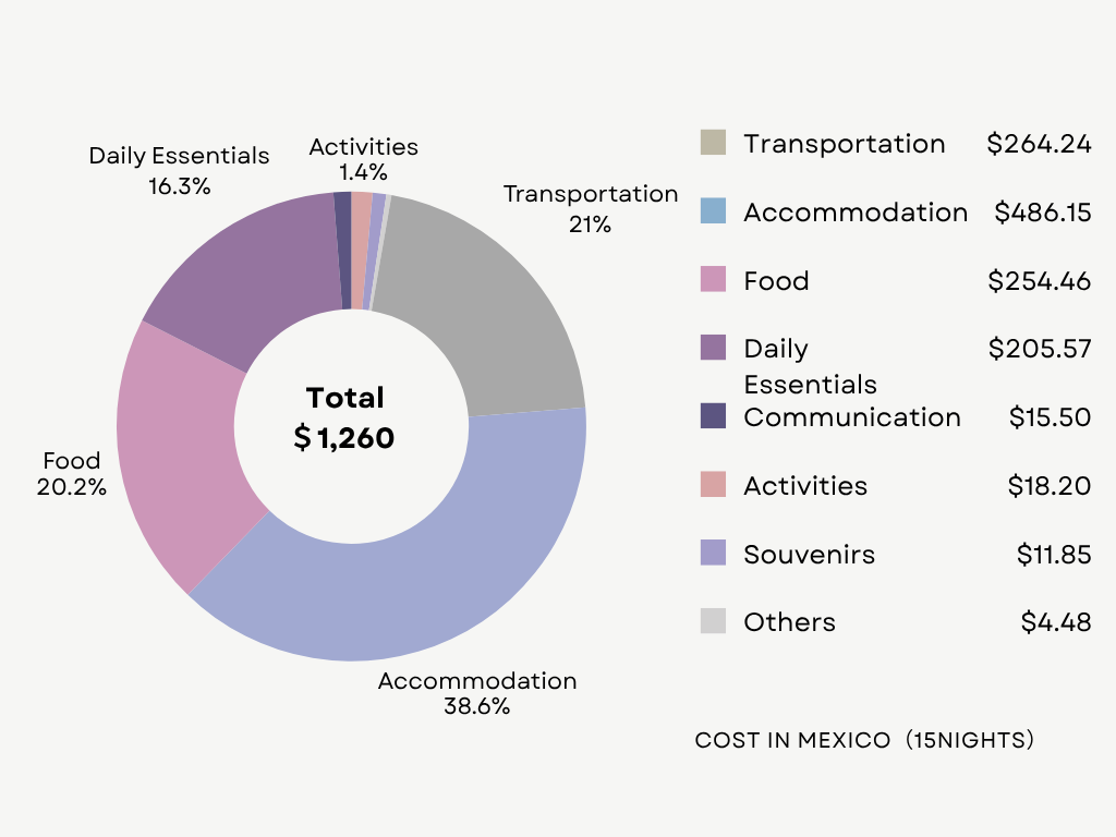 Pie chart of travel cost in Mexico