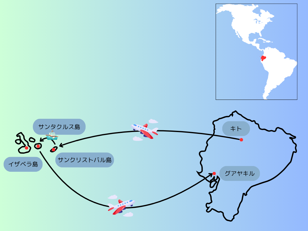 エクアドル旅行のルート地図の画像