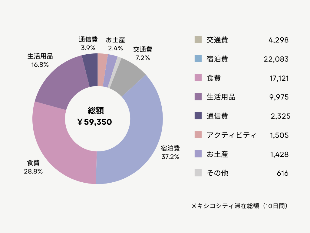 メキシコシティ滞在費をまとめた円グラフ